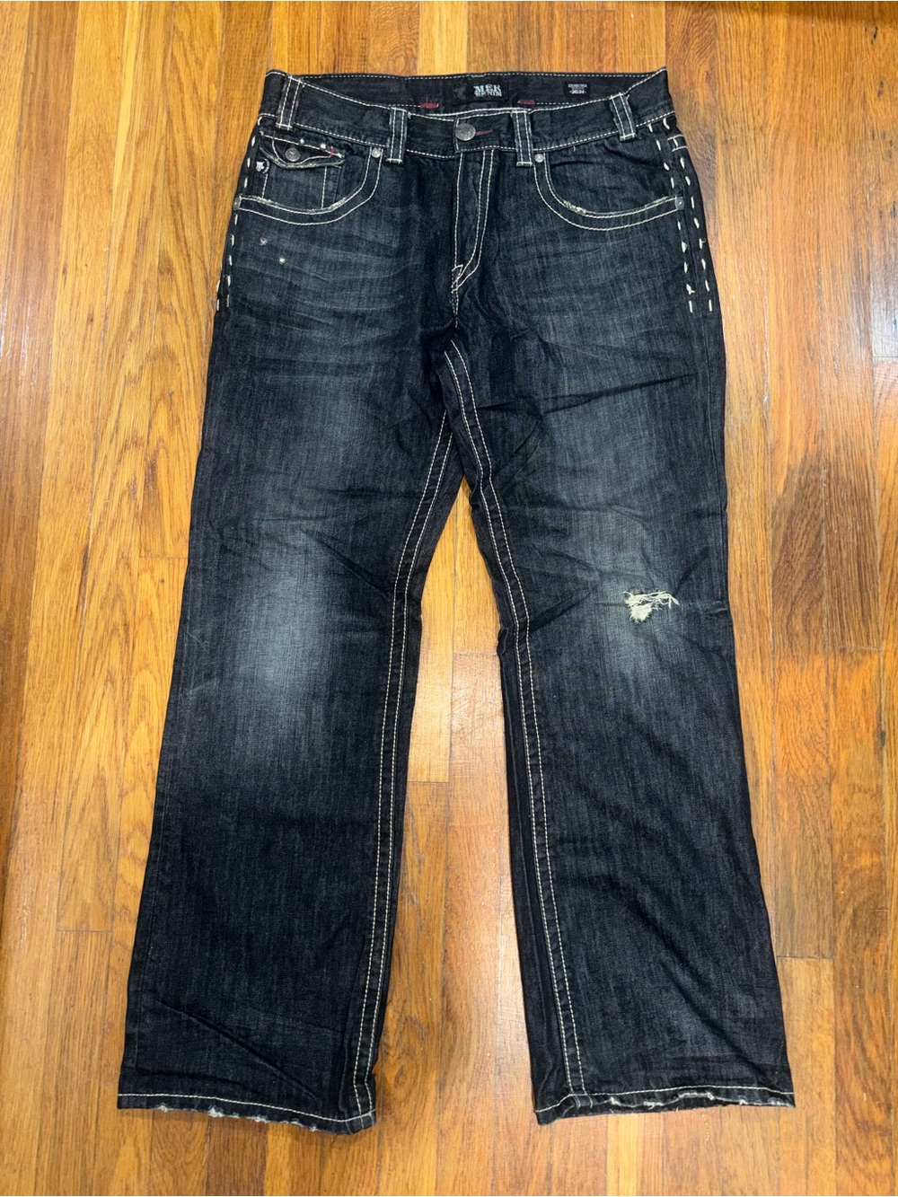 Men's Black Merk Distressed Straight-Leg Jeans